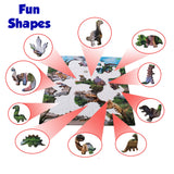 Dinosaur shaped puzzle pieces: T-Rex, Triceratops, Brachiosaurus