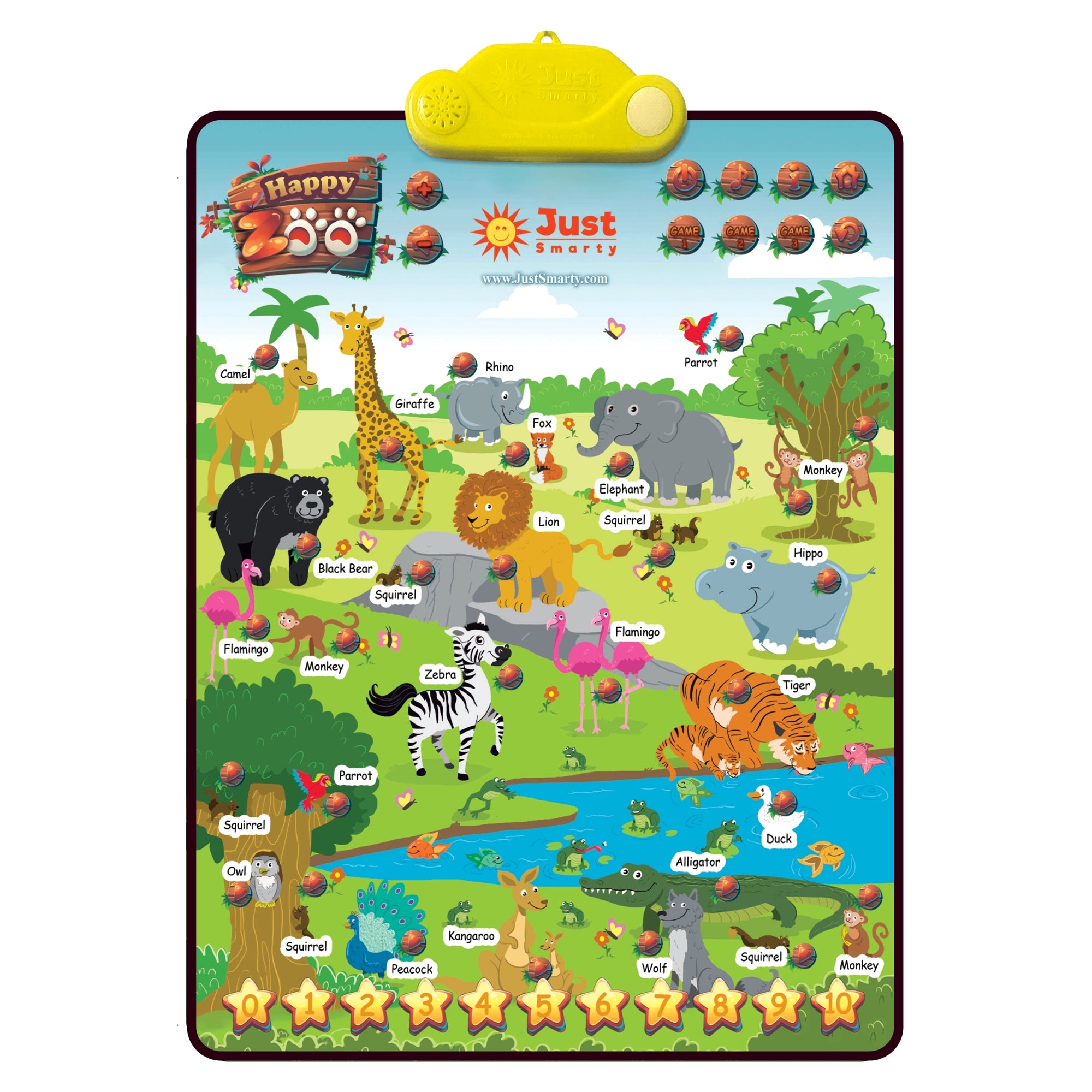 Just Smarty Happy Zoo Interactive Learning Poster with Animal