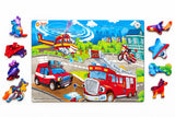 Firefighter rescue scene puzzle with unique shaped pieces