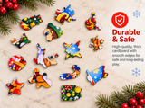 Merry Christmas puzzle with tray and piece outlines